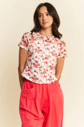Ribbon Short Sleeve Layered Mesh Top Davi & Dani